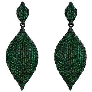 Carbon Black with Emerald Austrian Crystal Rhombus Leaf Chandelier Post Earrings